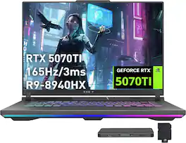 ASUS - ROG Strix G16 Gaming Laptop,GeForce RTX 5070 Ti 12GB GDDR7,Ryzen 9 8940HX,64GB DDR5,4TB SSD+1TB Dock Station,Win 11 Pro - Gray