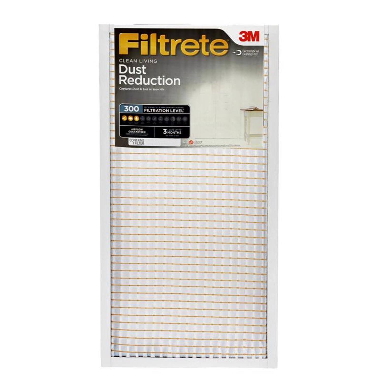 3M Filtrete  
Clean Living Dust Reduction  
Captures Dust & Dirt in Your Air  

300 Filtration Level  
3 Months  

3M  
Intrinsic Air  
Cleaning Filter