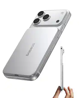Baseus - PicoGo 5000mAh Magnetic Wireless Power Bank, Ultra Slim Portable Charger for iPhone, Samsung Galaxy & USB-C Devic - Silver