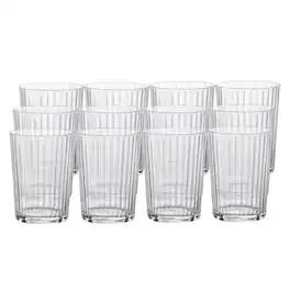 Bormioli Rocco - Exclusiva Gin Fizz Glasses, Set of 12, 17 Oz Ribbed Tumblers - Clear