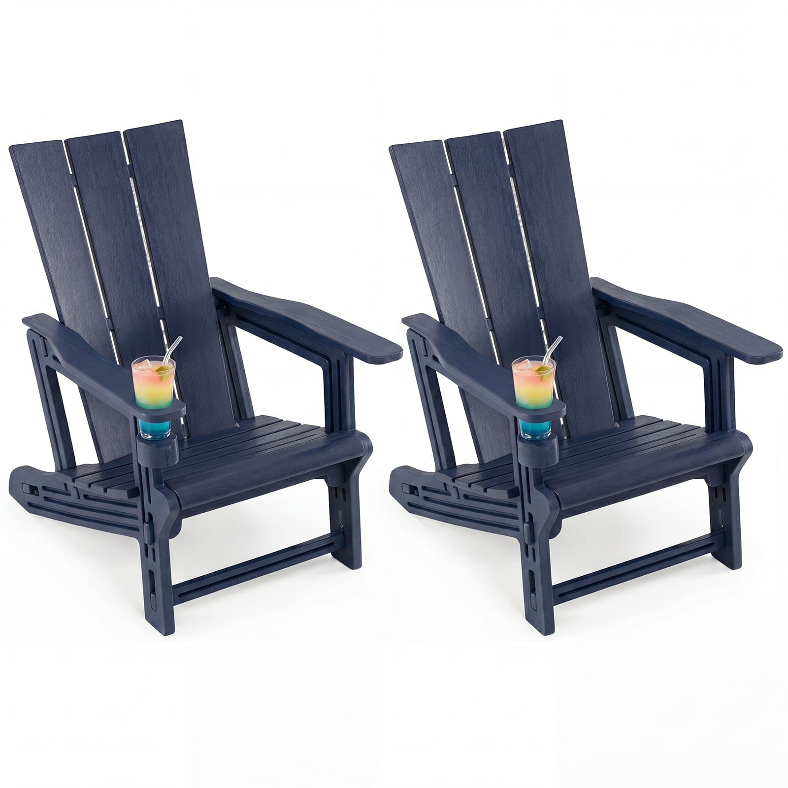 Gymax - 2PCS Adirondack Chair w/Cup Holder All-Weather HDPE Plastic Outdoor Patio Chair - Blue price history on PriceWatchPro
