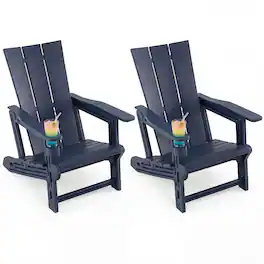 Gymax - 2PCS Adirondack Chair w/Cup Holder All-Weather HDPE Plastic Outdoor Patio Chair - Blue