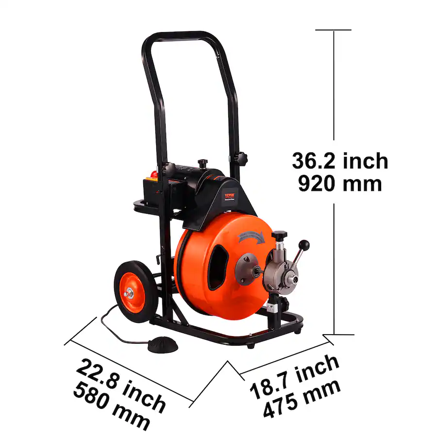 Snake Machine VEVOR Drain Cleaning Machine 75FT x 3/8 Inch, Sewer Snake Machine Auto ...