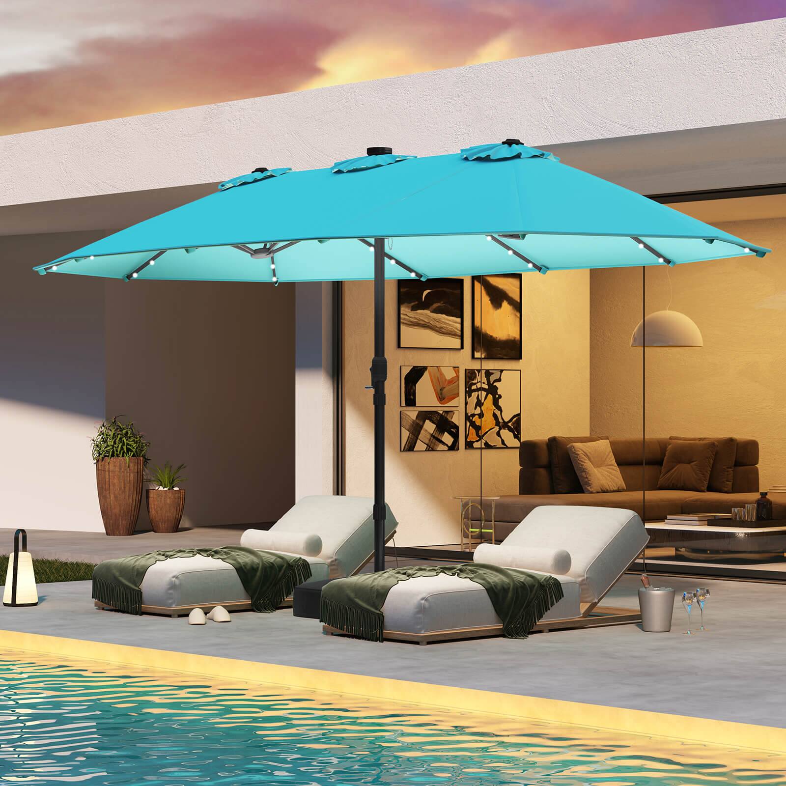 Alt View 4. Costway - Costway 15 Ft Patio Double-Sided Solar LED Market Umbrella Crank 36 Lights Base - Turquoise.