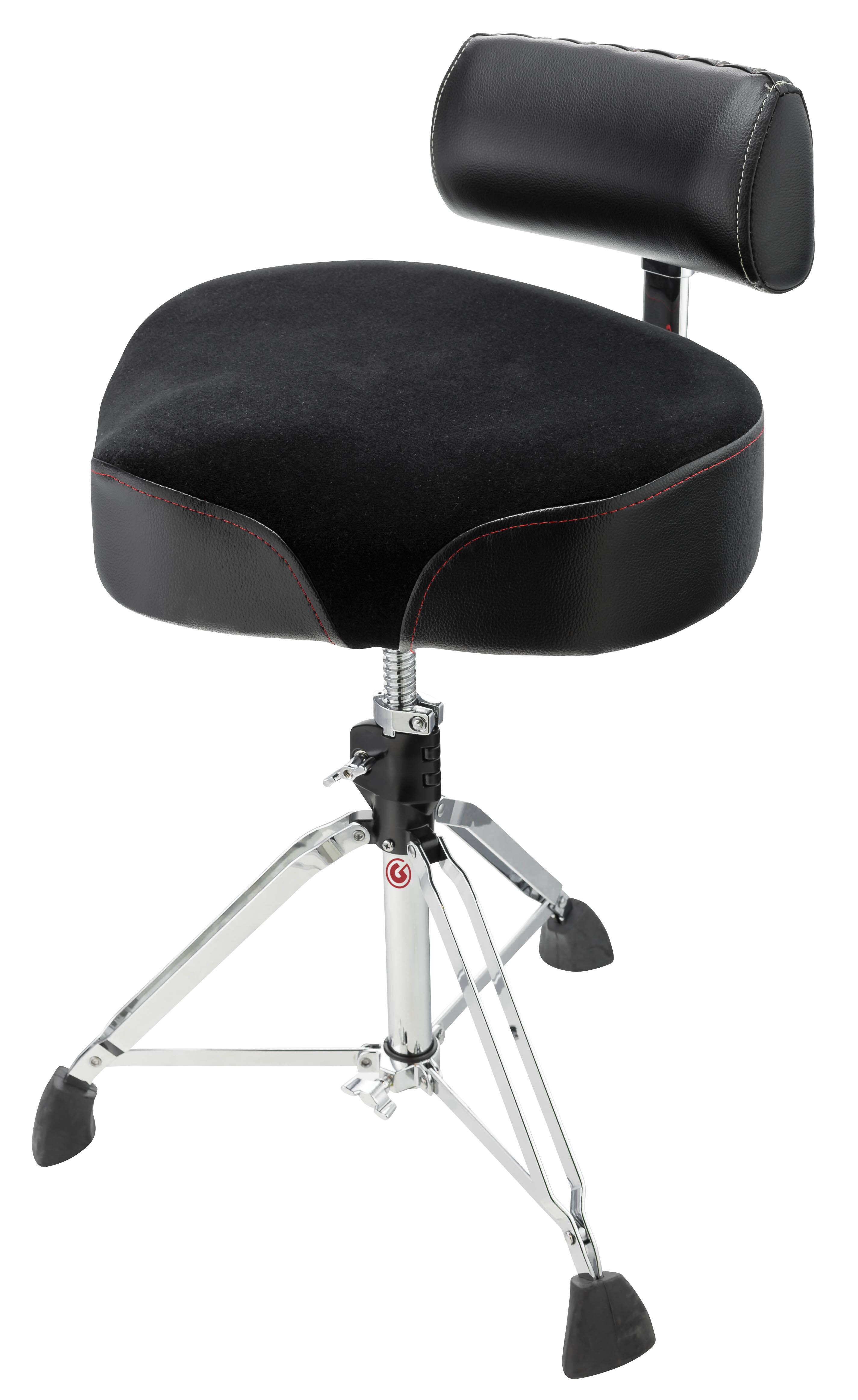 Front. Gibraltar Hardware - Cordura Drum Throne with Adjustable Backrest, 18" Padded Saddle Seat, Spin Height Adjustment, Double-Braced Base.