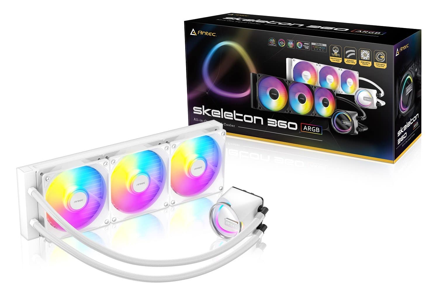 Antec - Skeleton 360 ARGB Liquid CPU Cooler 360mm Radiator 3x120mm PWM ARGB Fans Intel LGA 115X/1200/1700/20XX AMD AM4/AM5 - White