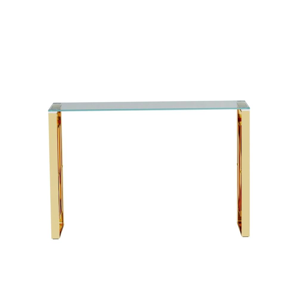 Alt View 7. Loheer - Loheer Golden Clear Glass Console Table Stainless Steel Entryway Table Meal Side Table - Golden Clear.