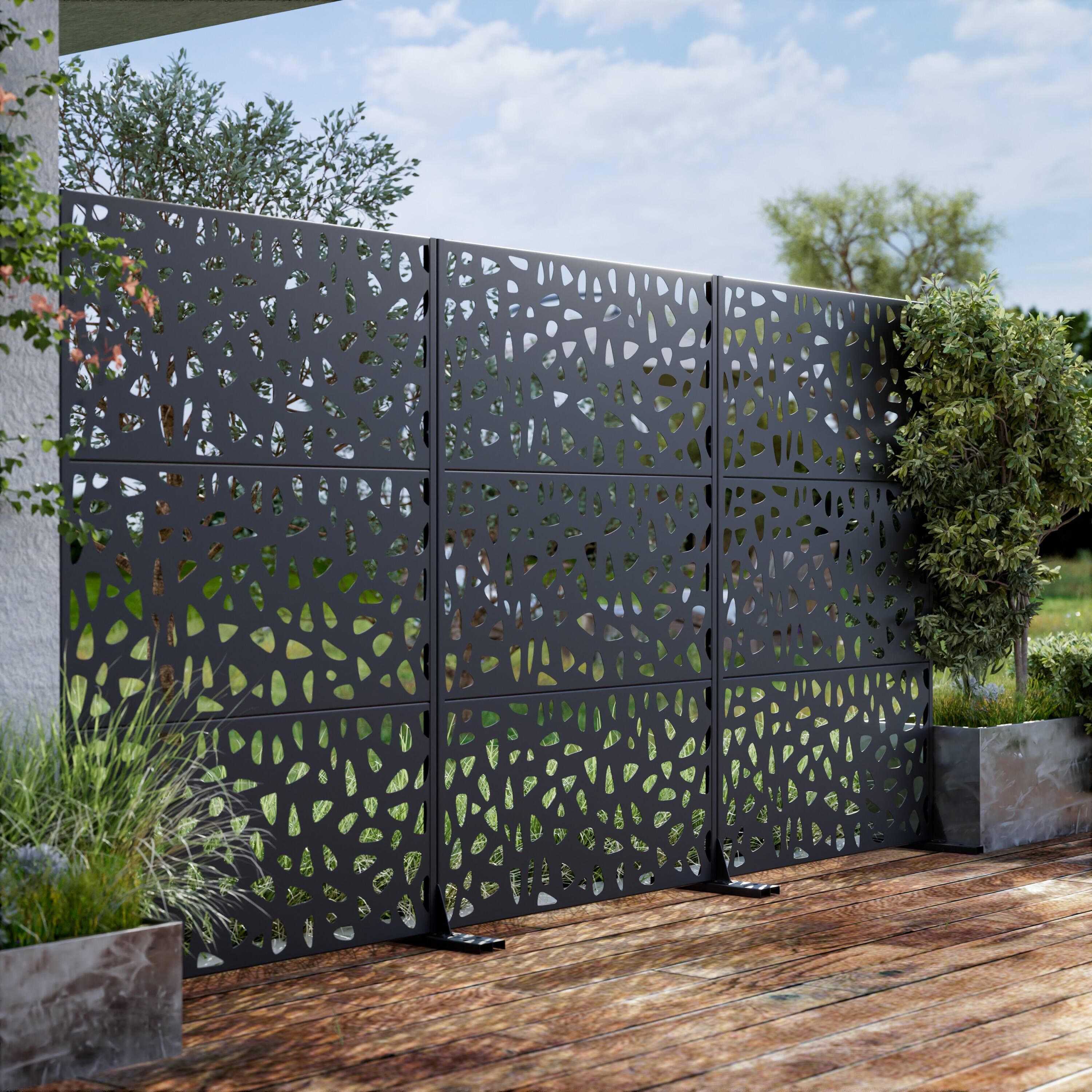 Alt View 3. PexFix - 72 in. x 47 in. Dean Pattern Metal Outdoor Privacy Screen & Panels, Freestanding Garden Divider Fence - Black.
