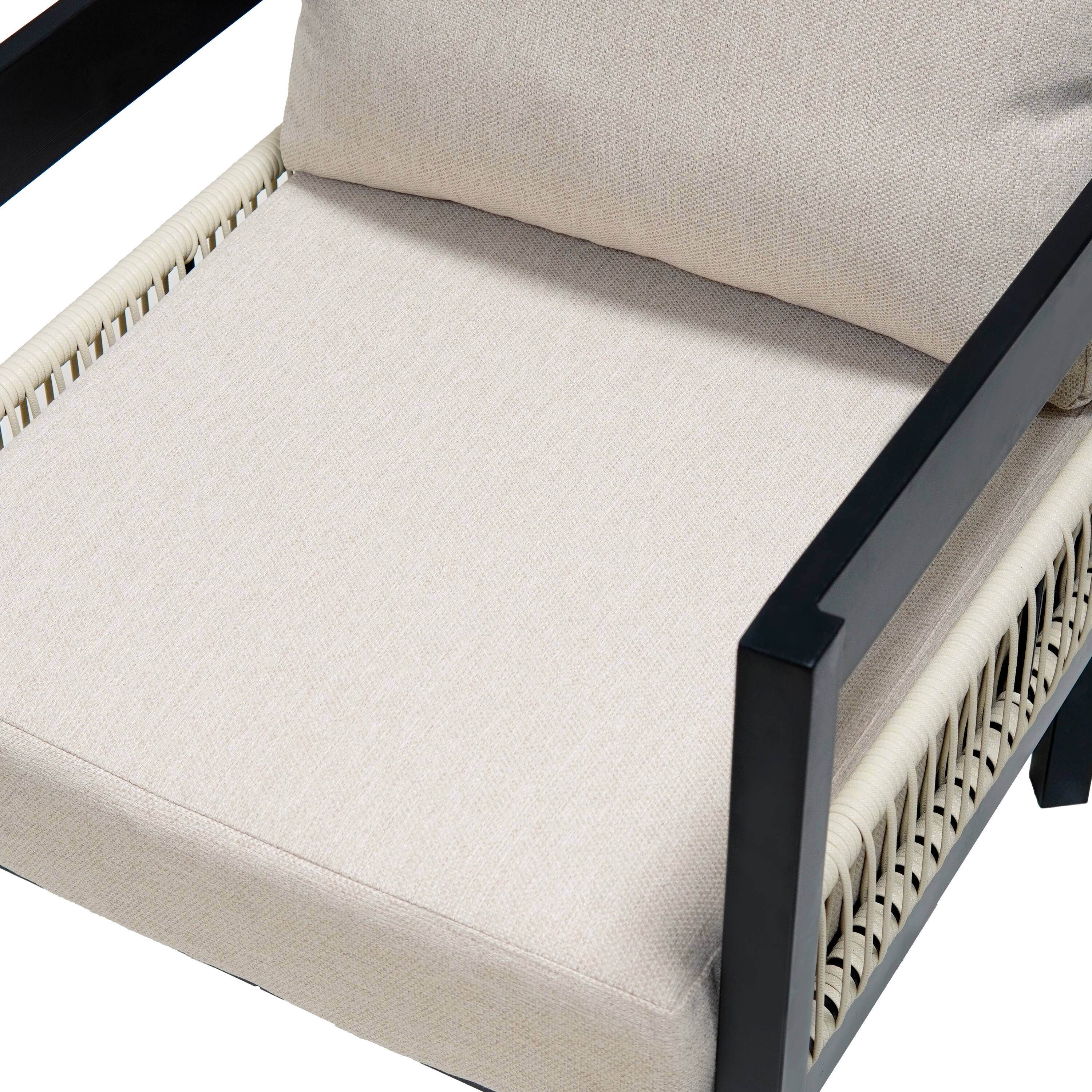 Alt View 8. Mondawe - Outdoor Iron Sofa Set with A table, Rattan Decoration - Beige.