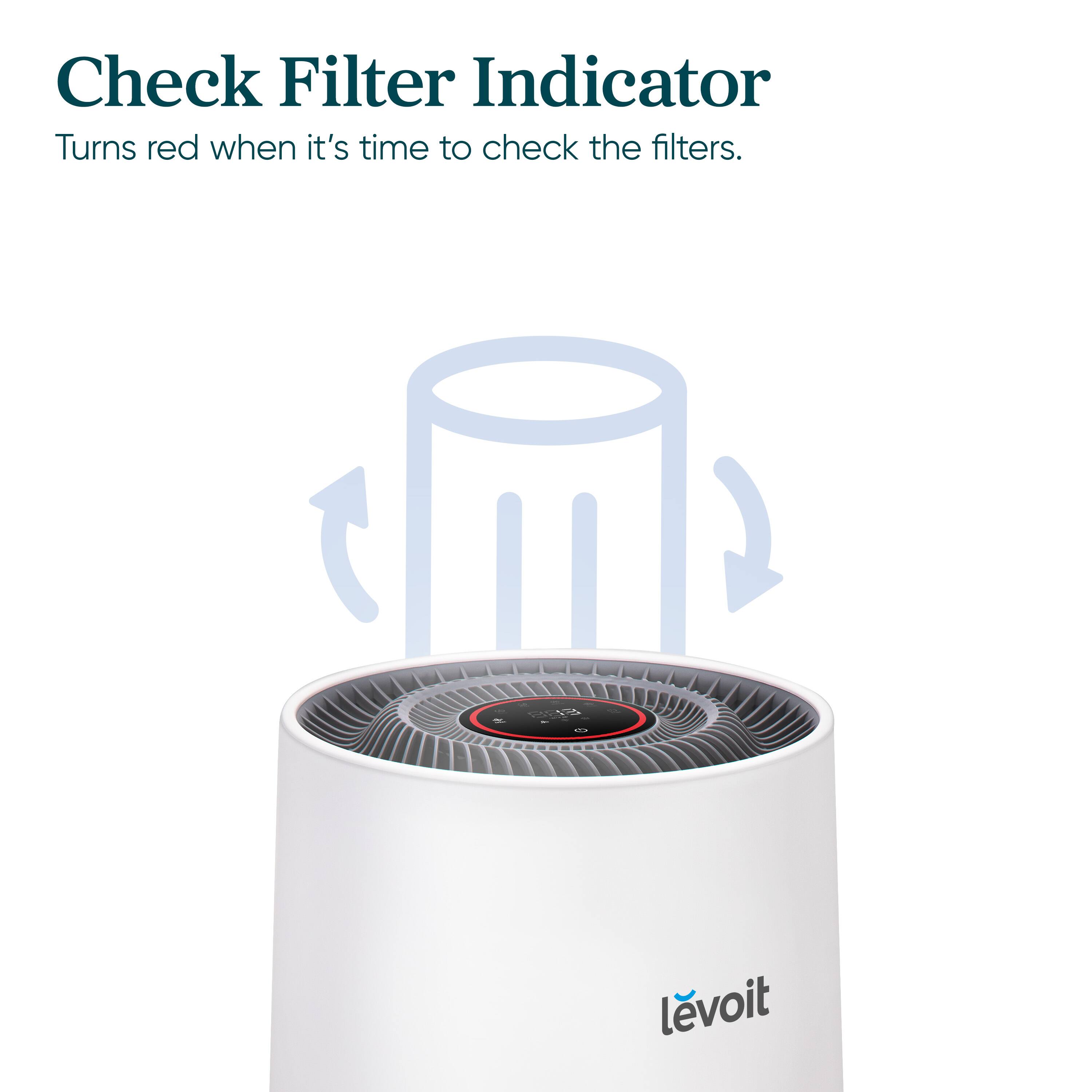 Check Filter Indicator Turns red when it's time to check the filters. . levoit