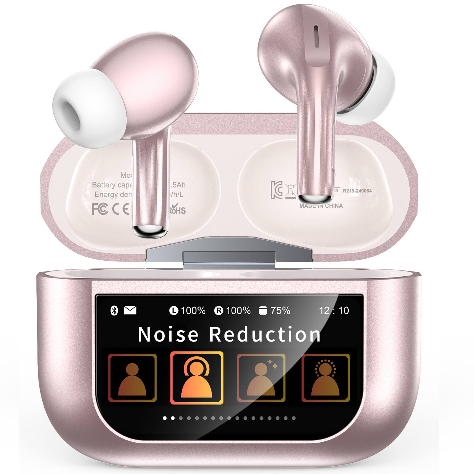 Mo  
Battery capa  
Energy den  
FC CE  
5Ah  
vh/L  
OHS  
R: 219-249064  
MADE IN CHINA  

L 100%  
R 100%  
75%  
12:10  
Noise Reduction