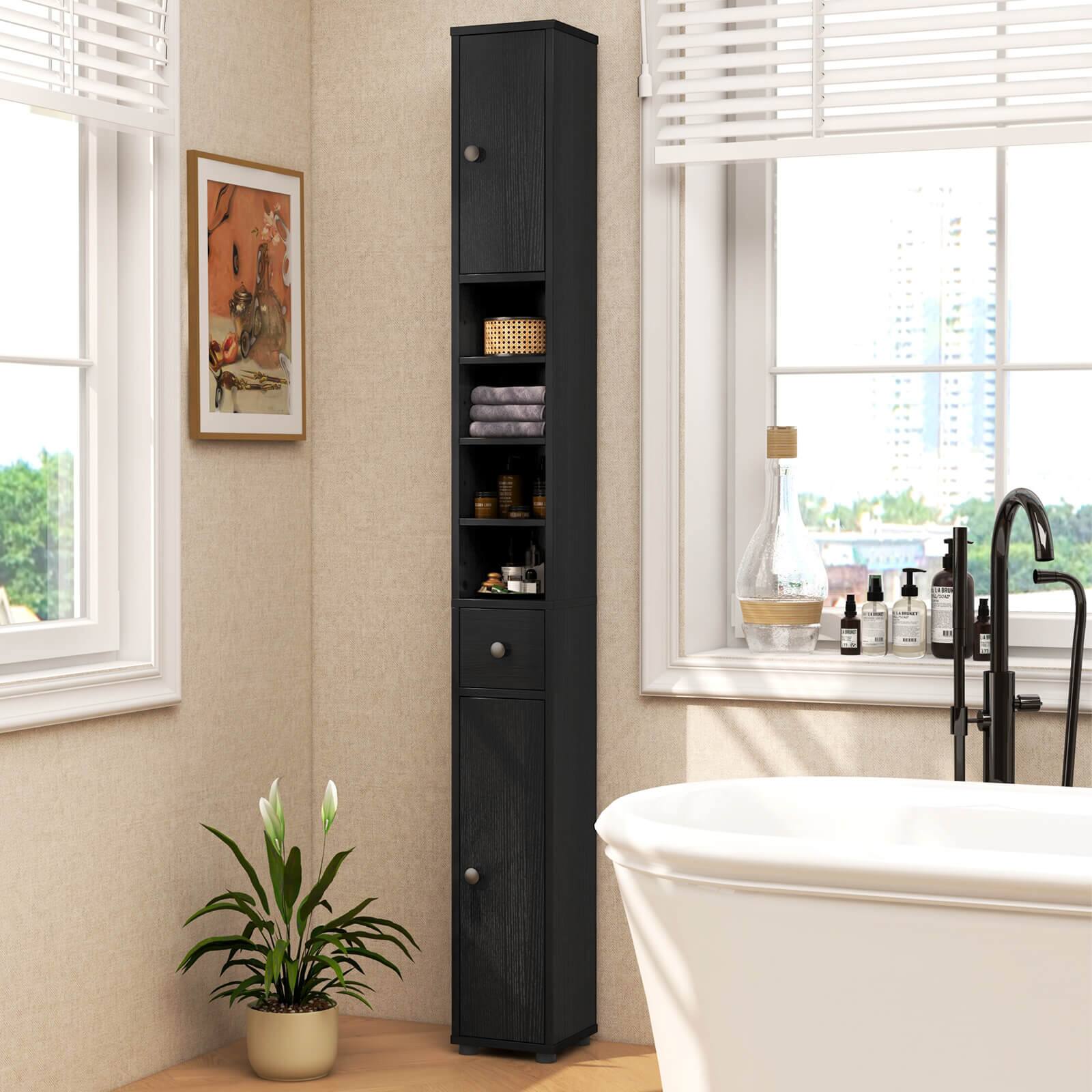 Alt View 3. Costway - Costway 71" Slim Bathroom Storage Cabinet with 2 Doors 5 Adjustable Shelves 1 Drawer - Black.