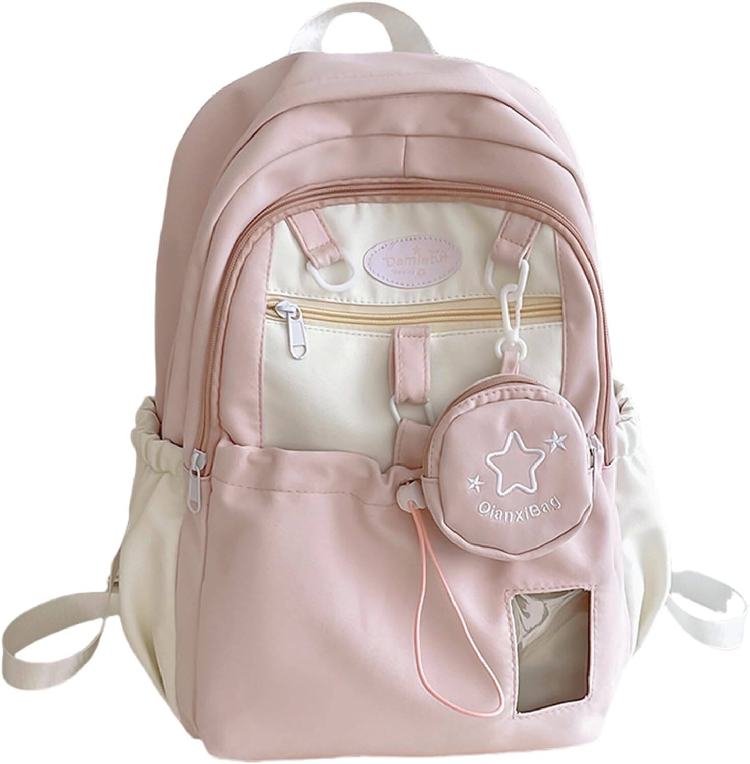 Acteck - Kawaii Backpack Aesthetic Backpacks Double Shoulder Bag Large Capacity Fits 16" Laptop - Pink