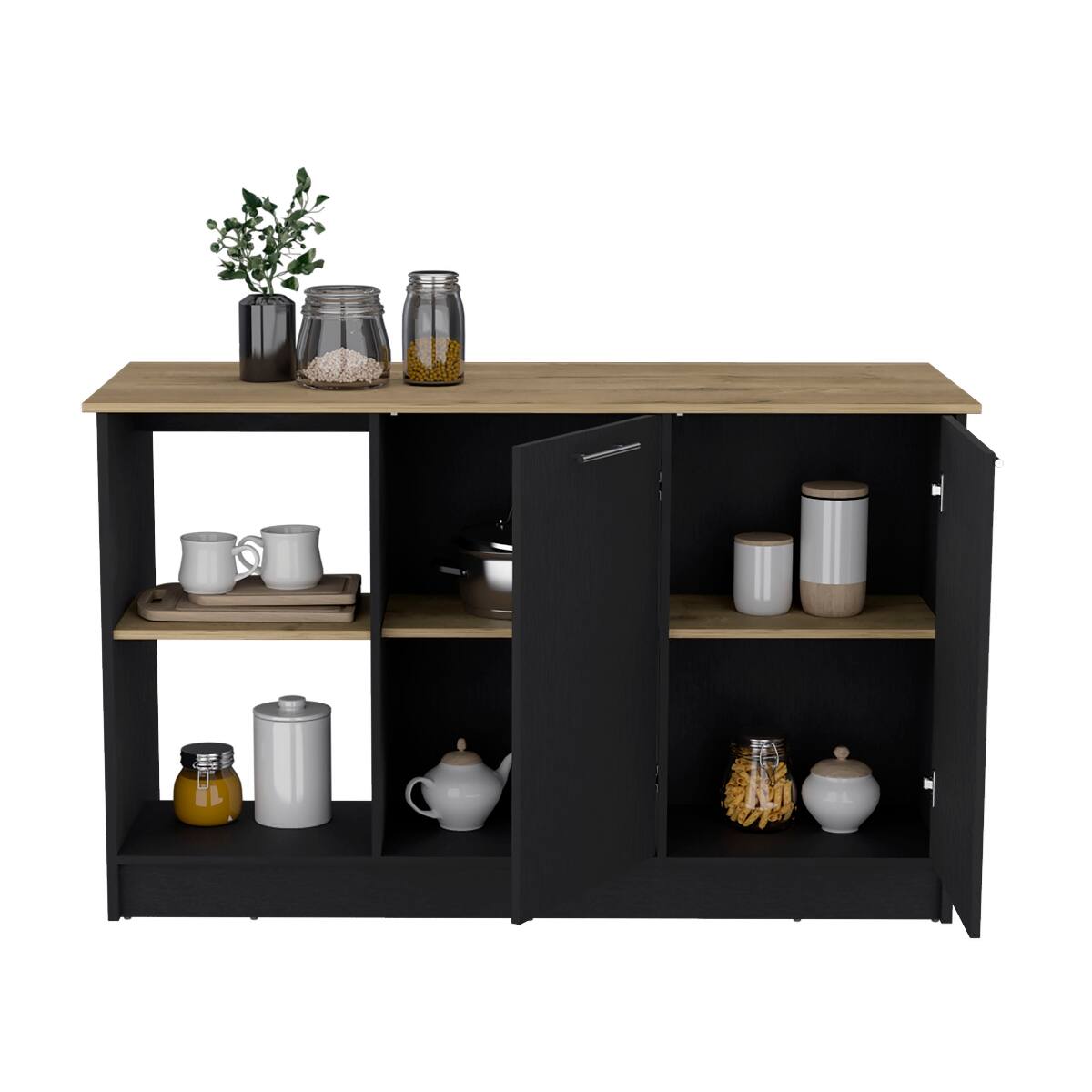 Alt View 3. Loheer - Loheer Modern Kitchen Island with Open Shelves Large Top Surface - Multi.