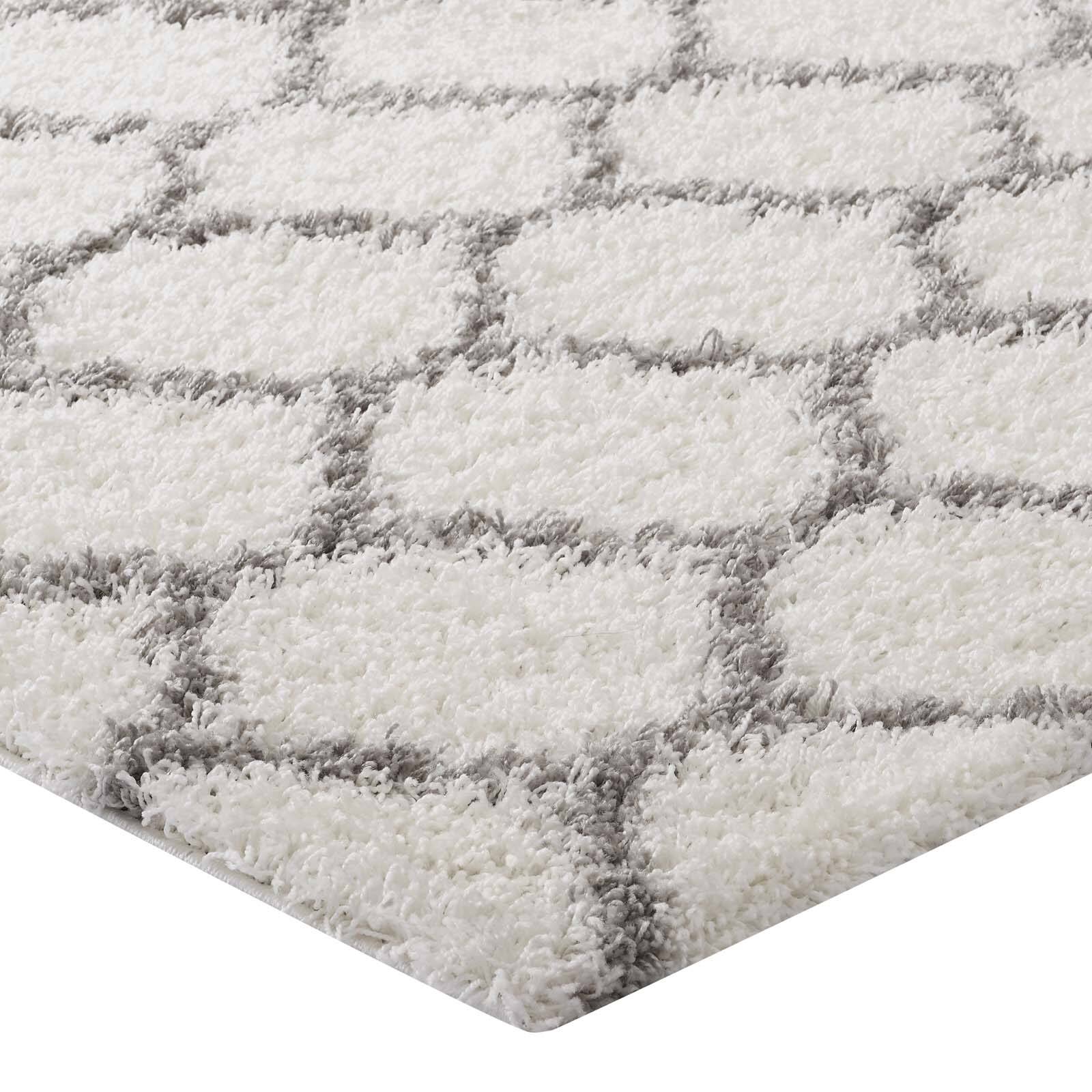 Alt View 2. Modway - Solvea Moroccan Trellis Shag Area Rug - Ivory and Gray.