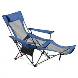 VEVOR - Reclining Camping Chair, 4 Adjustable Positions, Portable Folding Lounger for Adults, Mesh Beach Chair, Supports 220 lbs - Blue