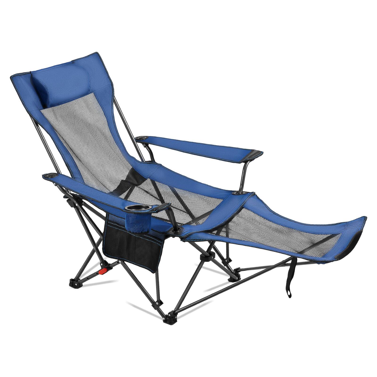 Front. VEVOR - Reclining Camping Chair, 4 Adjustable Positions, Portable Folding Lounger for Adults, Mesh Beach Chair, Supports 220 lbs - Blue.