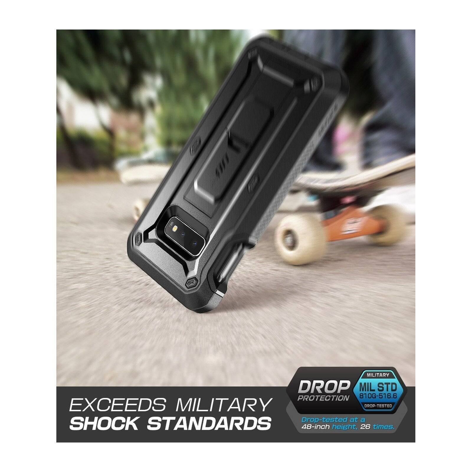 MILITARY DROP PROTECTION  
MIL STD 810G-516.6  
EXCEEDS MILITARY DROP-TESTED  
Drop-tested at a 48-inch height, 26 times.  

EXCEEDS MILITARY SHOCK STANDARDS  

DROP PROTECTION  
MIL STD 810G-516.6  
DROP-TESTED  
Drop-tested at a 48-inch height, 26 times.