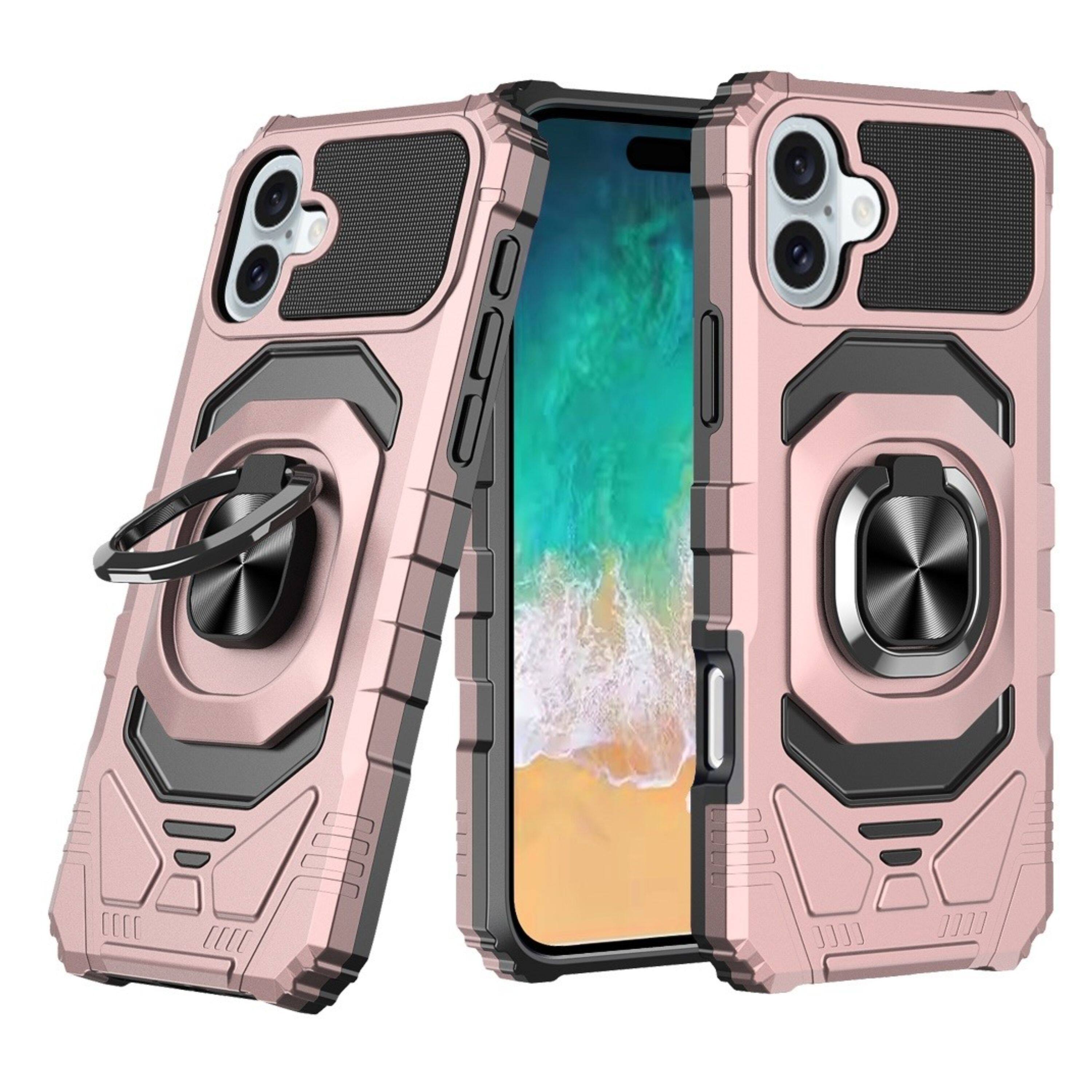 Kitcheniva - Dual Layer Magnetic Ring Stand Phone Case With Tempered Glass For iPhone 16 Plus - Rose Gold price history on PriceWatchPro