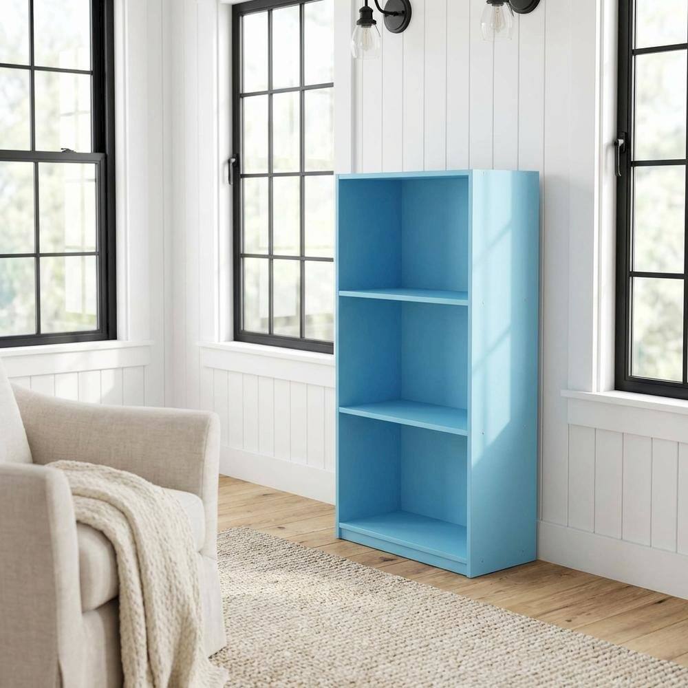 Left. FurniFact - Light Blue 3-Tier Bookcase with Wooden Shelves for Organized Storage - Light Blue.