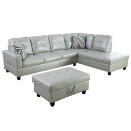 Boyel Living - Premium Semi PU Upholstered Sofa Solid Wood Frame Double Spring with Right Chaise Lounge - Light Gray