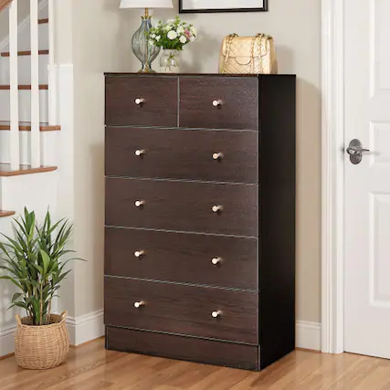 Front. Winado - Modern Wood 6 Drawer Dresser Chest of Drawer Nightstand Anti-Tipping Device Metal Handle for Bedroom Living Room Hallway - Brown.