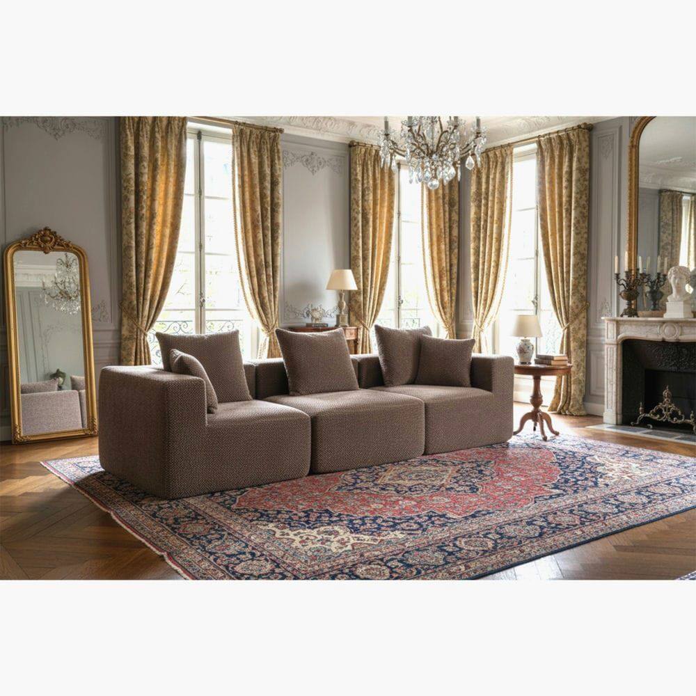 Alt View 1. Kadyn - Modular 3-Seat Sectional Sofa, All-Foam Deep Seat Chenille, Low Profile - Brown.