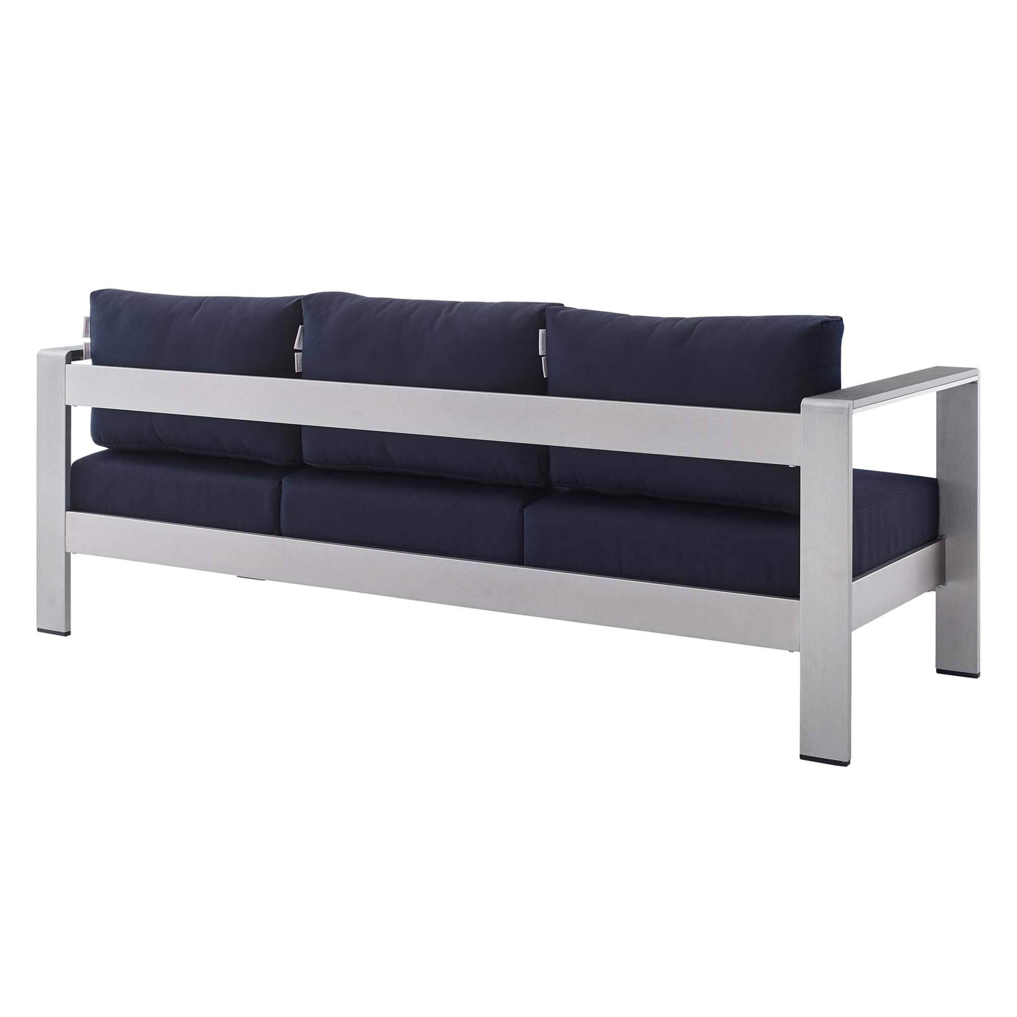 Alt View 2. Modway - Shore Sunbrella® Fabric Aluminum Outdoor Patio Sofa by Modway - Silver Navy.