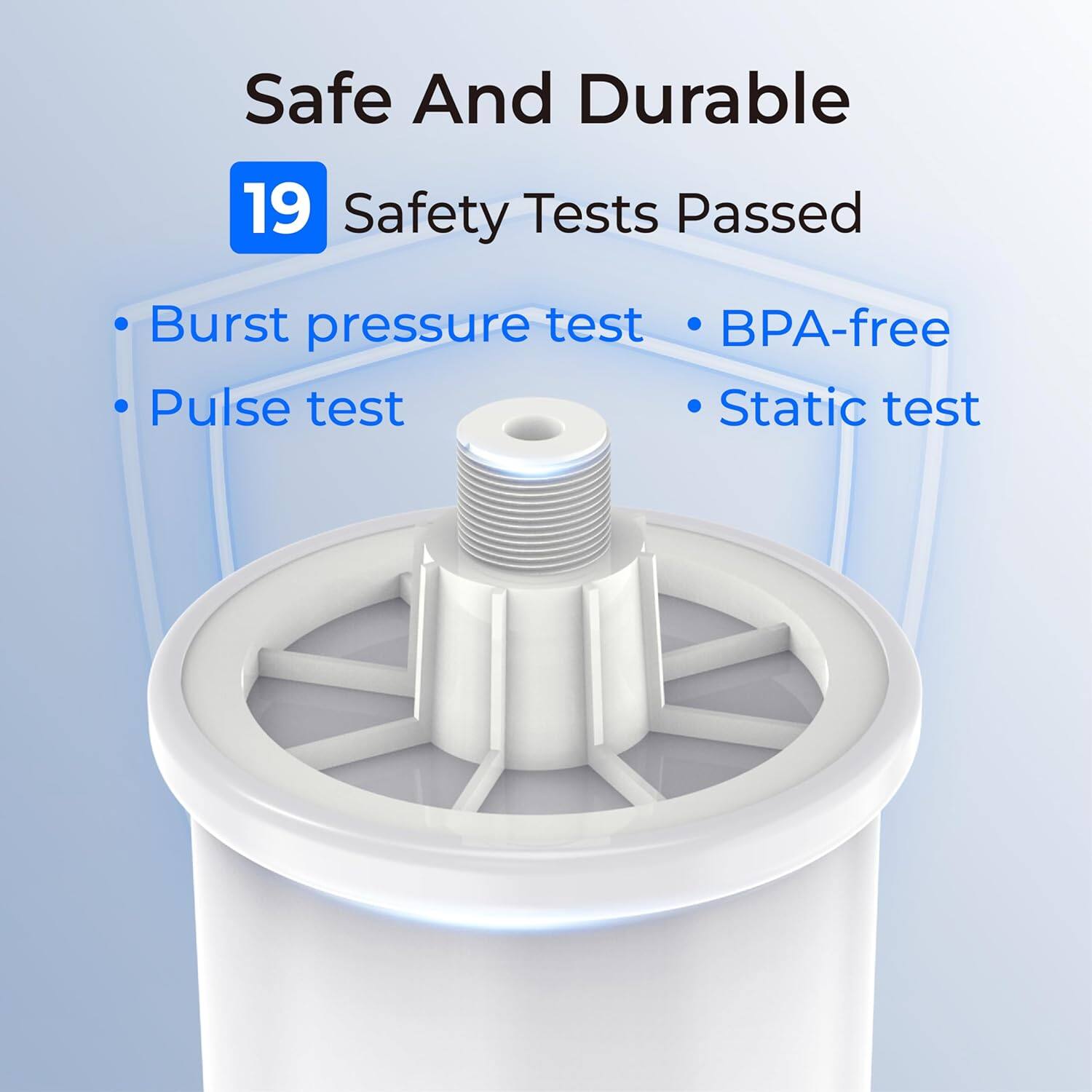 Safe And Durable

19 Safety Tests Passed

- Burst pressure test
- Pulse test
- BPA-free
- Static test