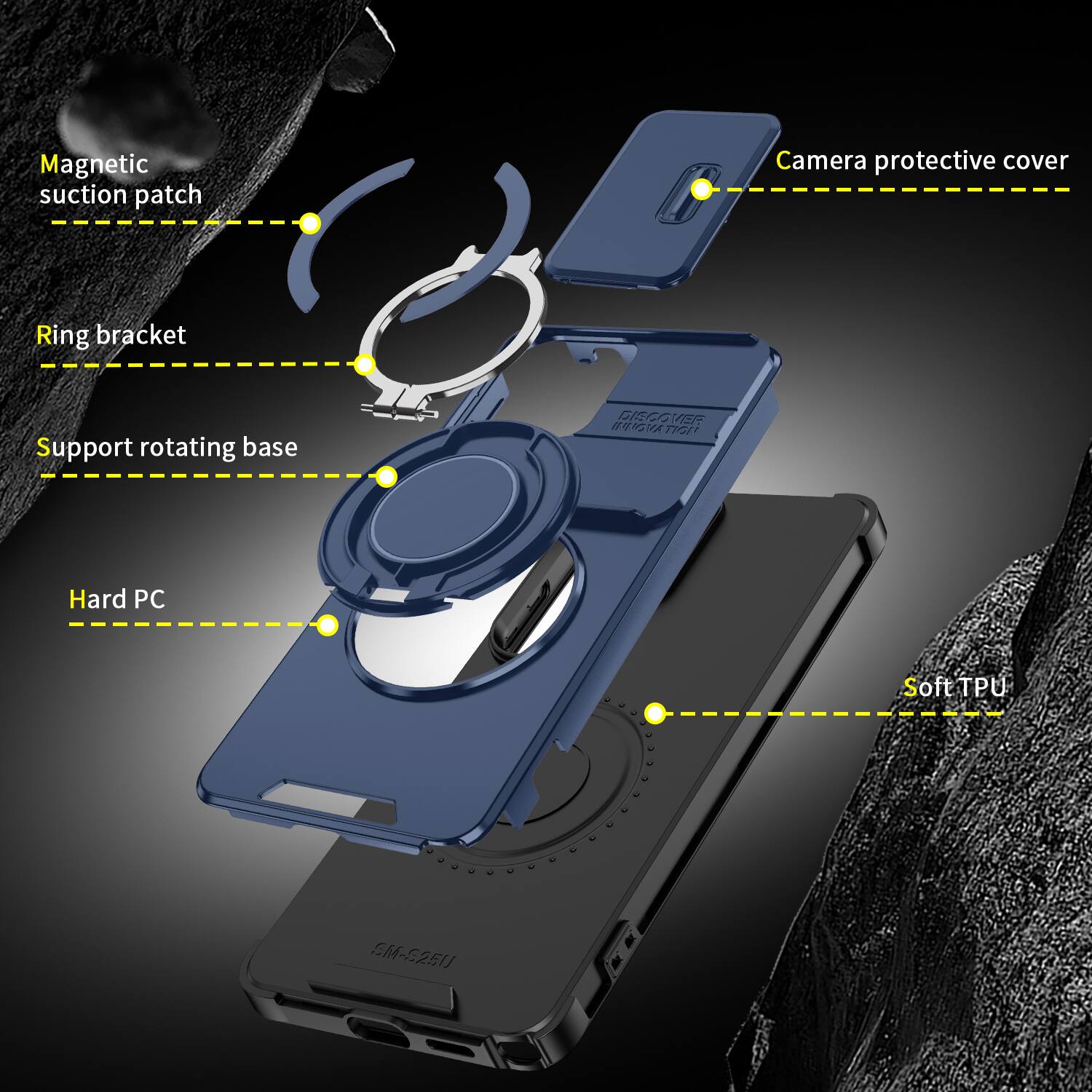 Magnetic suction patch  
Camera protective cover  
Ring bracket  
Support rotating base  
Hard PC  
Soft TPU  
SM-5251