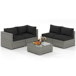 Gymax - 5PCS Patio Sectional Sofa Couch PE Rattan Conversation Set Outdoor - Black