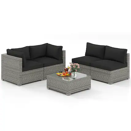 Front. Gymax - Gymax 5PCS Patio Sectional Sofa Couch PE Rattan Conversation Set Outdoor Black - Black.