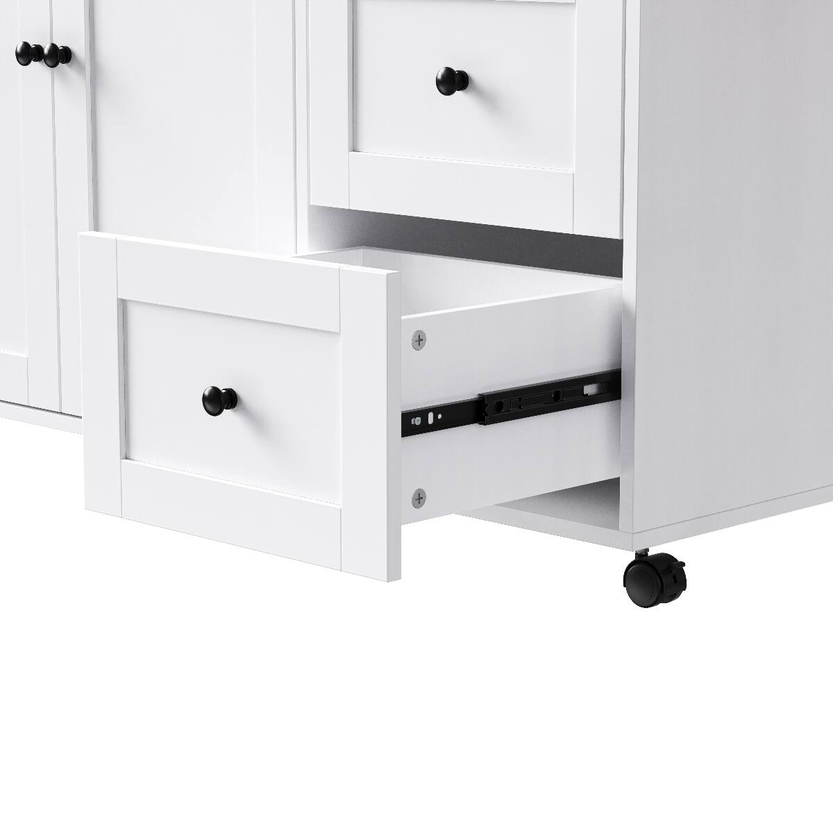 Alt View 3. Loheer - Loheer 74.8" Kitchen Island with Extendable Dining Table, White Kitchen Storage Cart with 3 Drawers & Power Outlet - White.