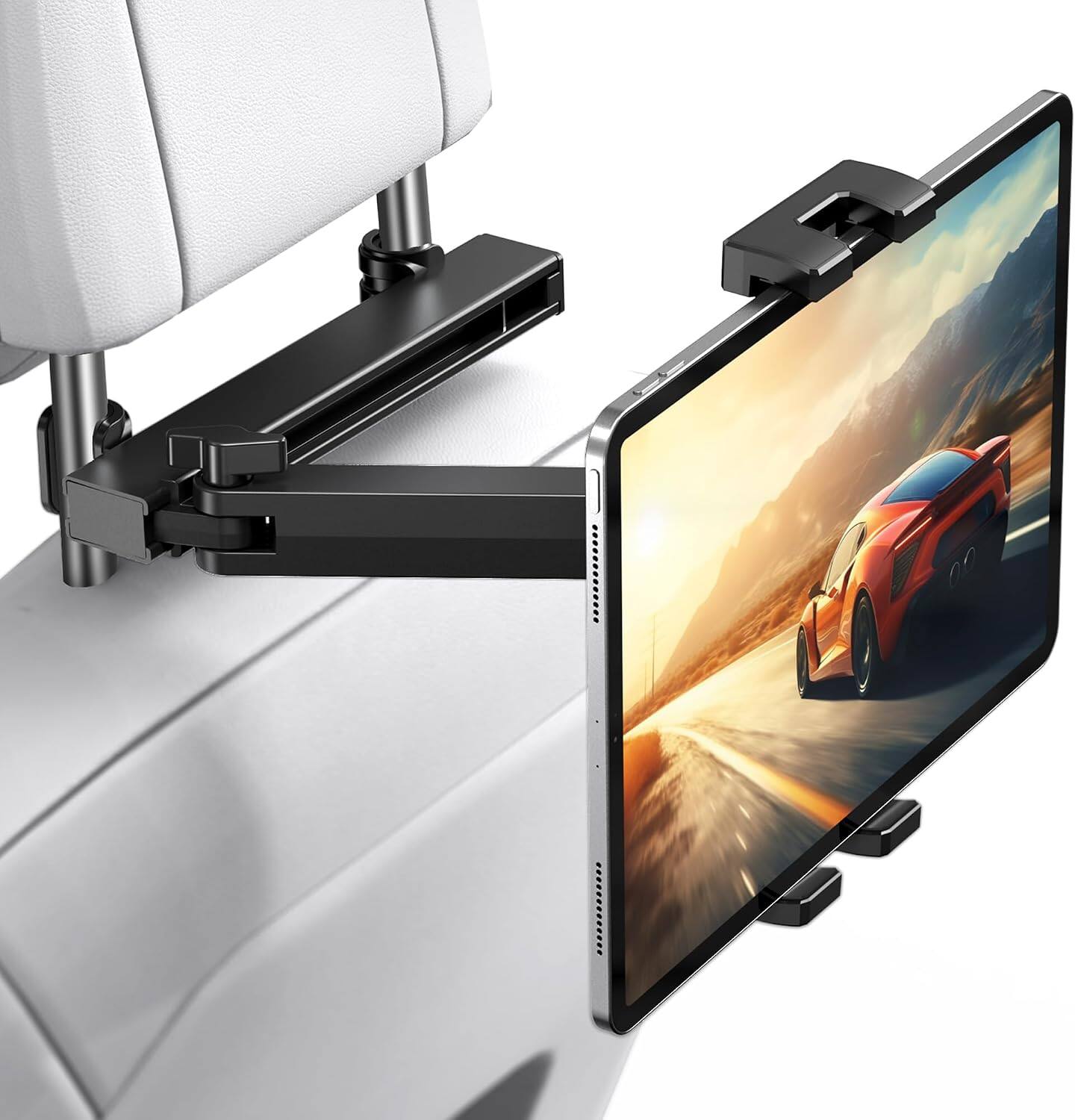 Front. TECKNET - TECKNET Car Headrest Tablet Holder, 3-in-1 Arm, 360° Rotating, Adjustable for 4.7-12.9" iPad/iPhone/Galaxy/Switch - Kids - Black.
