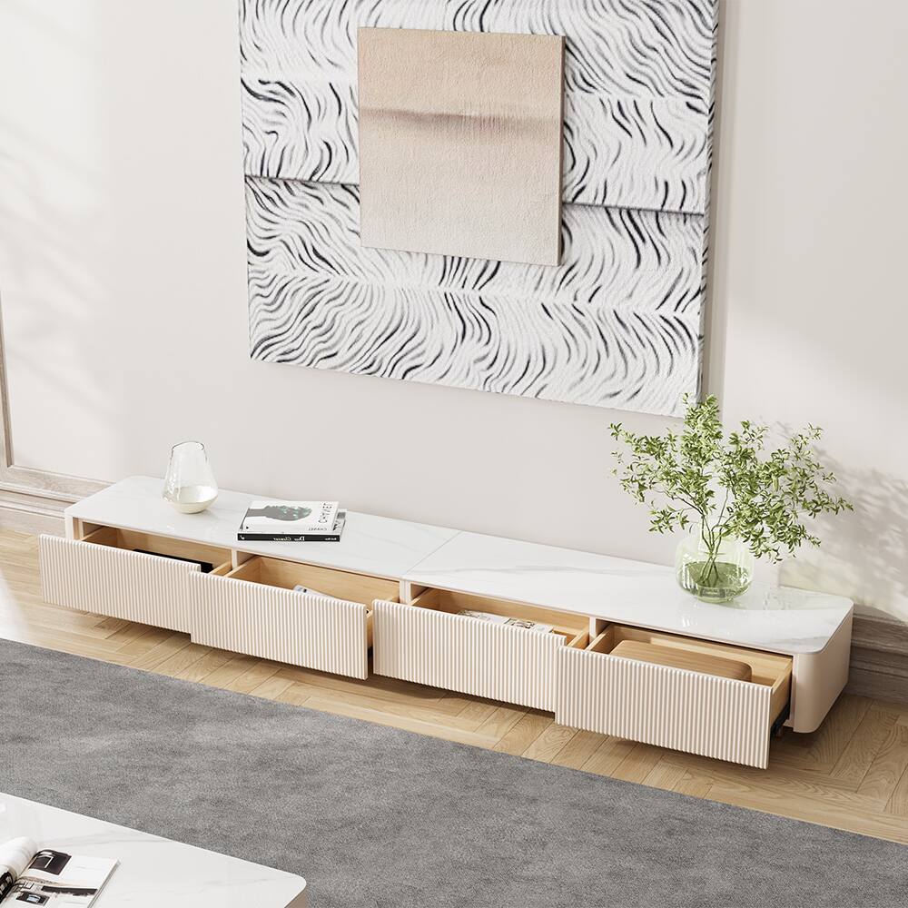 Alt View 7. POVISON - 95" Long Fluted TV Stand with Glossy Sintered Stone Top, Beige  Entertainment Center  Fits TVs Up to 85 Inches - Beige.