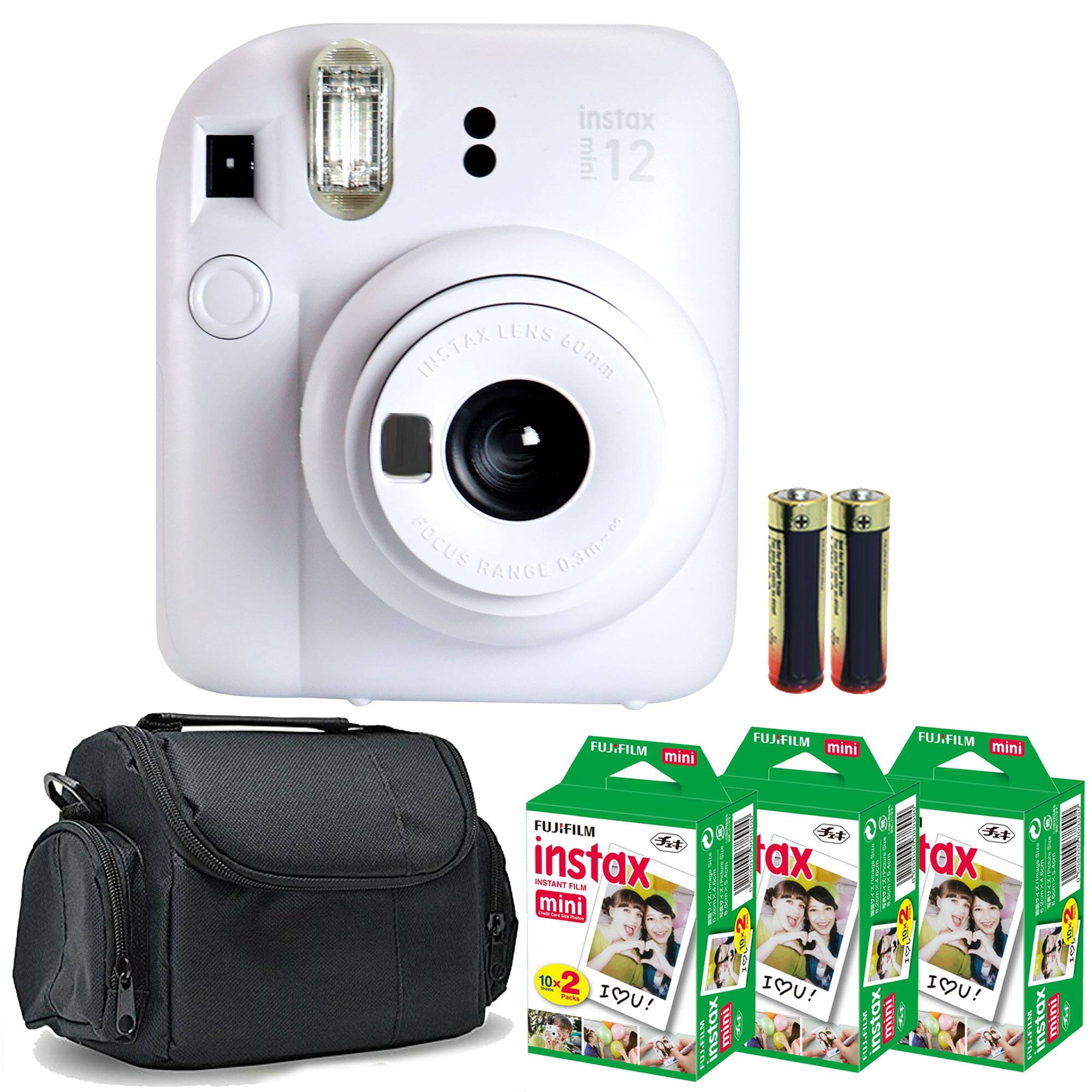 Fujifilm - INSTAX MINI 12 Instant Film Camera Clay 3x Mini Instax Film Kit - White