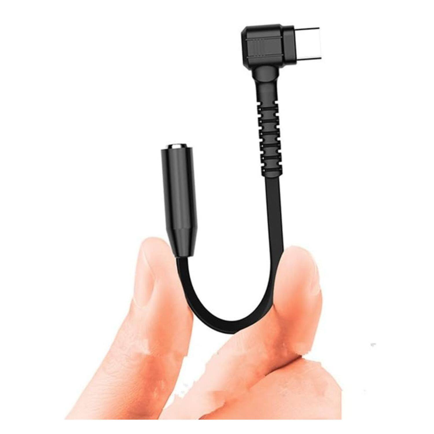 Angle. Stock Preferred - USB-C to 3.5mm Headphone Adapter Cable - Black.