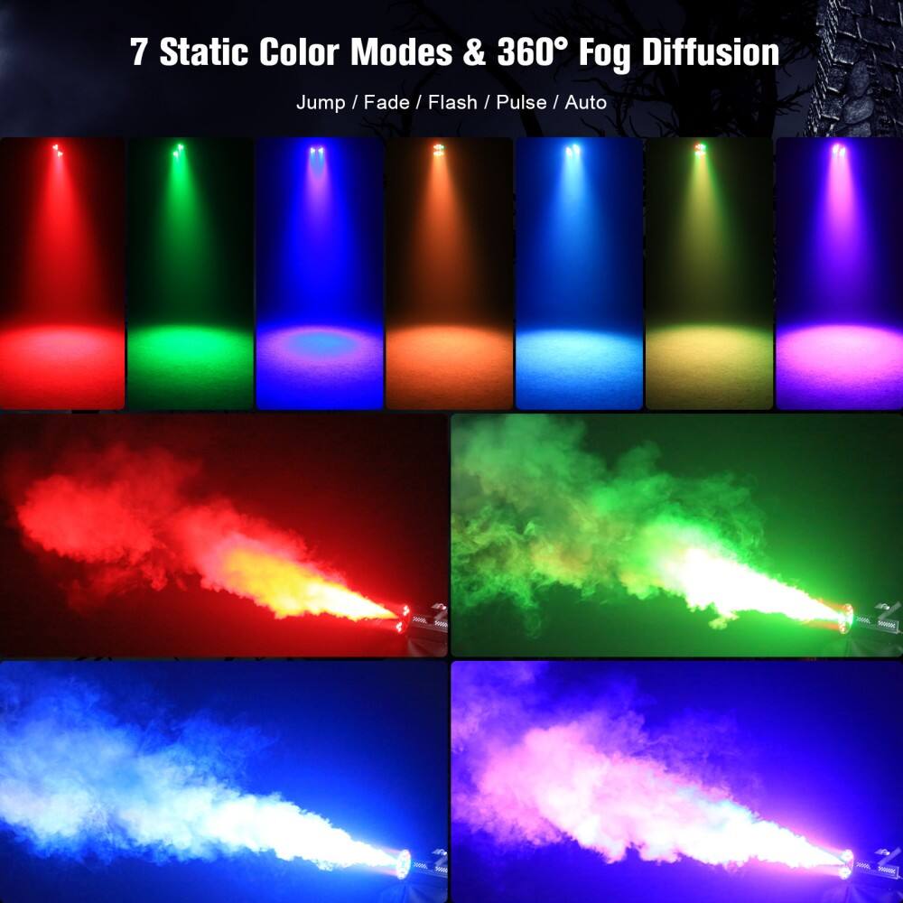 7 Static Color Modes & 360° Fog Diffusion  
Jump / Fade / Flash / Pulse / Auto
