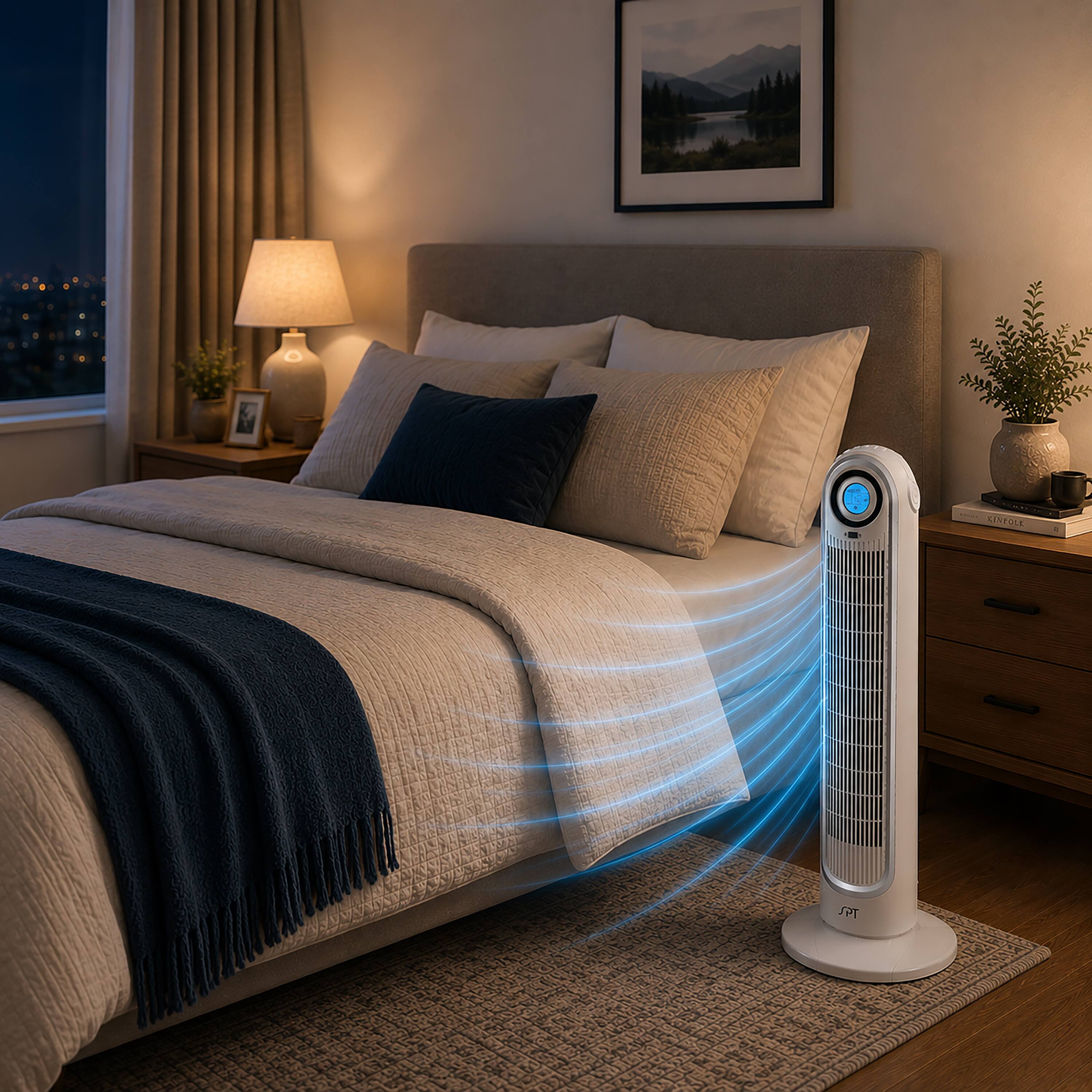 Back. SPT - Tower Fan with Ionizer - White.