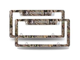 Rico Industries - Florida State Seminoles Chrome Metal (Set of 2) License Plate Frames with Bold Mossy Oak Camouflaged Camo Design - Multi
