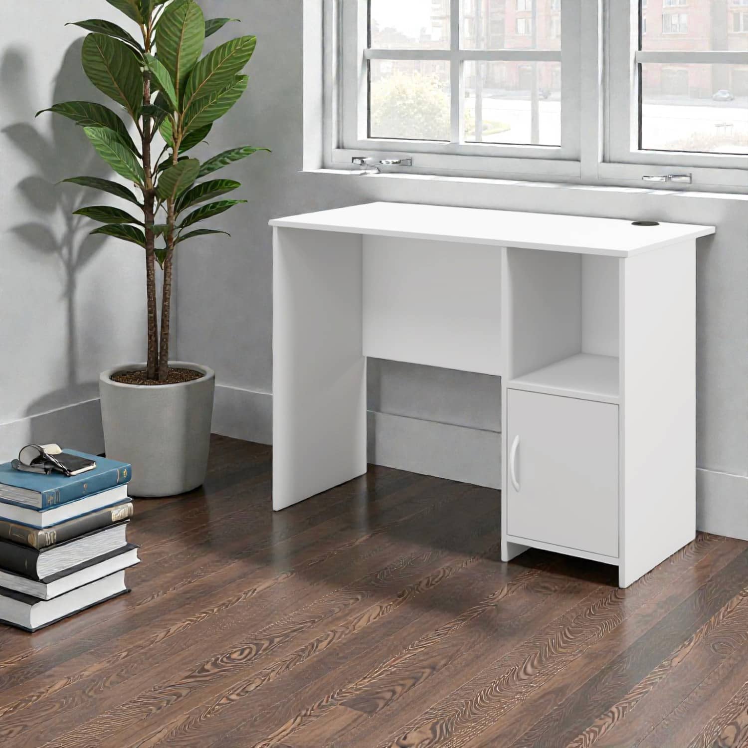 Hivvago - Stylish Home Office Desk with Integrated Storage Cabinet - White