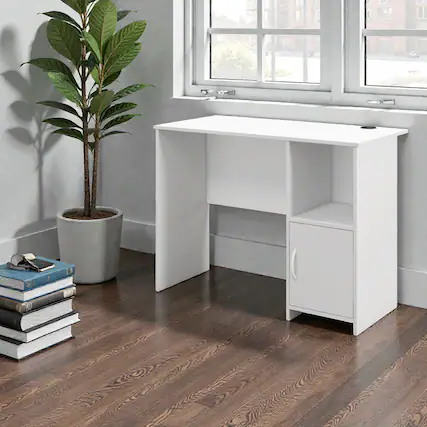 Front. Hivvago - Stylish Home Office Desk with Integrated Storage Cabinet - White.