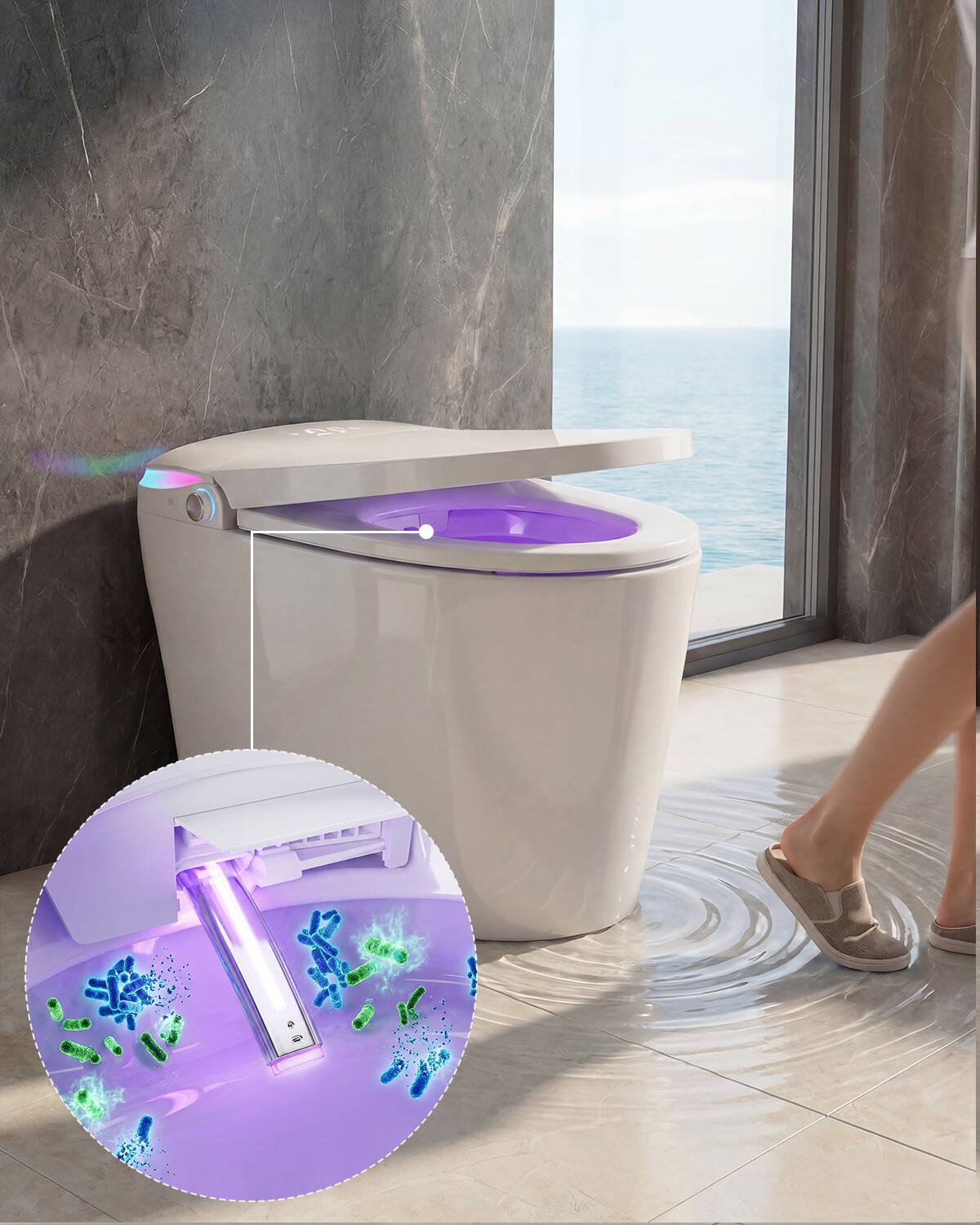 Alt View 6. Famapy - Smart Toilet with Foam Shield & Aroma Diffuser-One-Piece Bidet Toilet with Auto Lid Heated Seat Warm Water Wash - White.