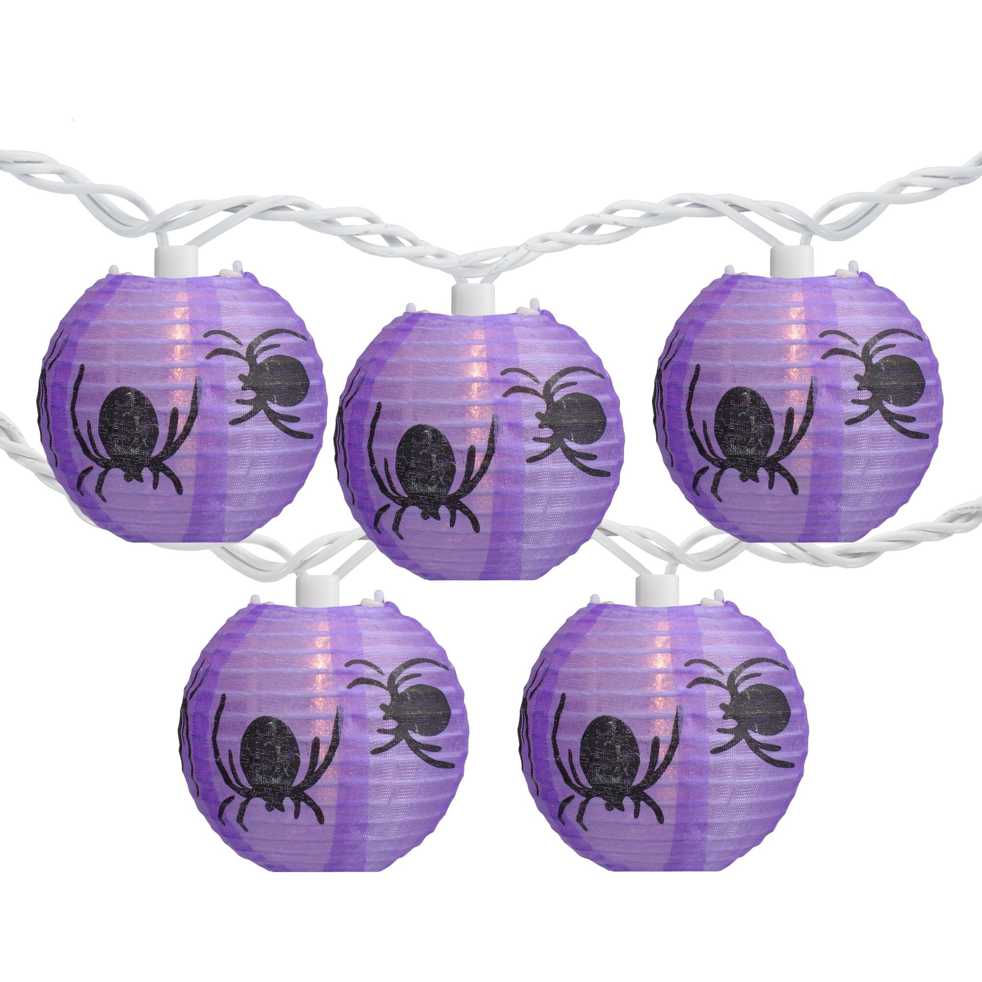 Front. Northlight - 10ct Spider Paper Lantern Halloween Lights - Purple - Clear Lights - 8.5' White Wire - Purple.