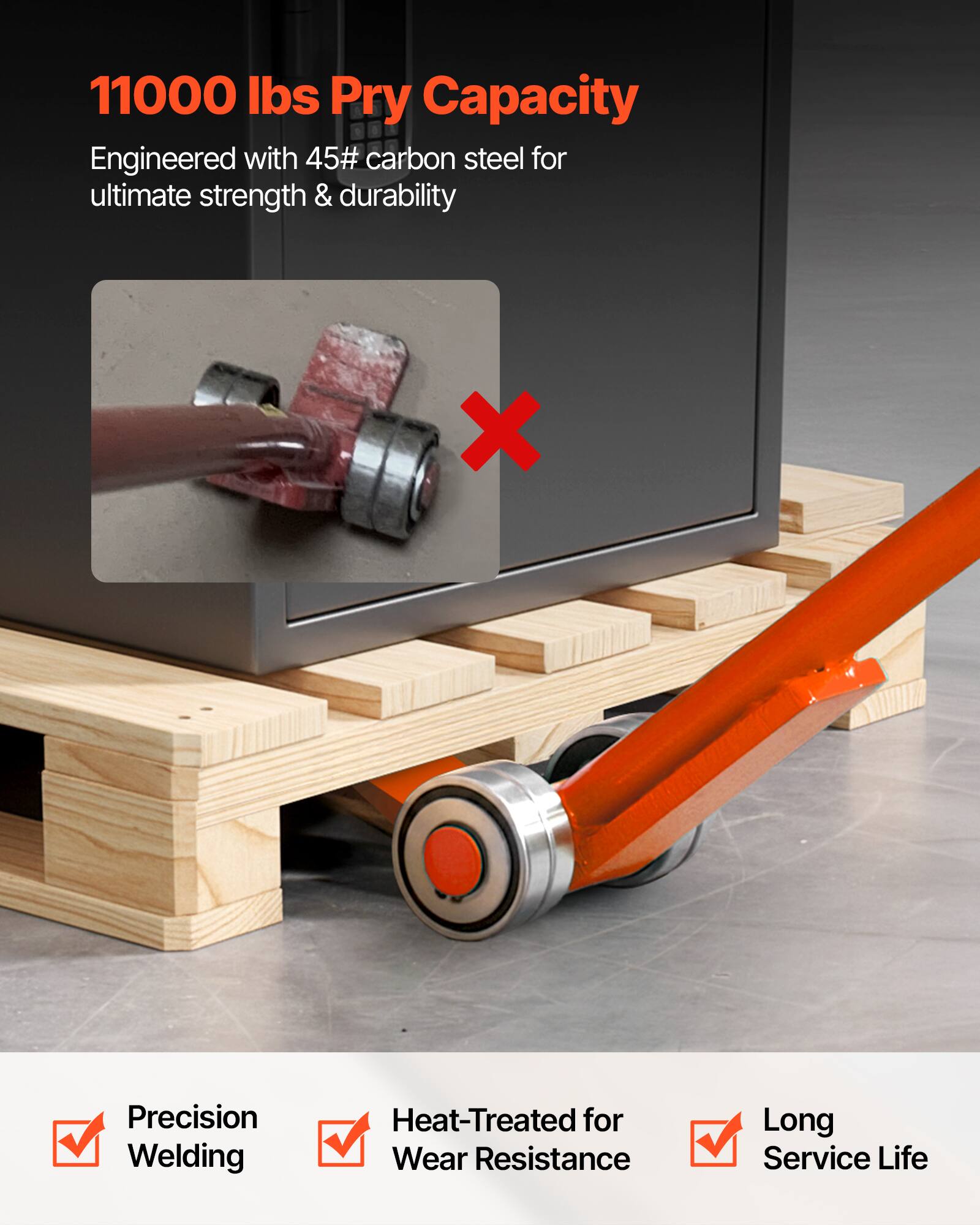 11000 lbs Pry Capacity  
Engineered with 45# carbon steel for ultimate strength & durability  
Precision Welding  
Heat-Treated for Wear Resistance  
Long Service Life