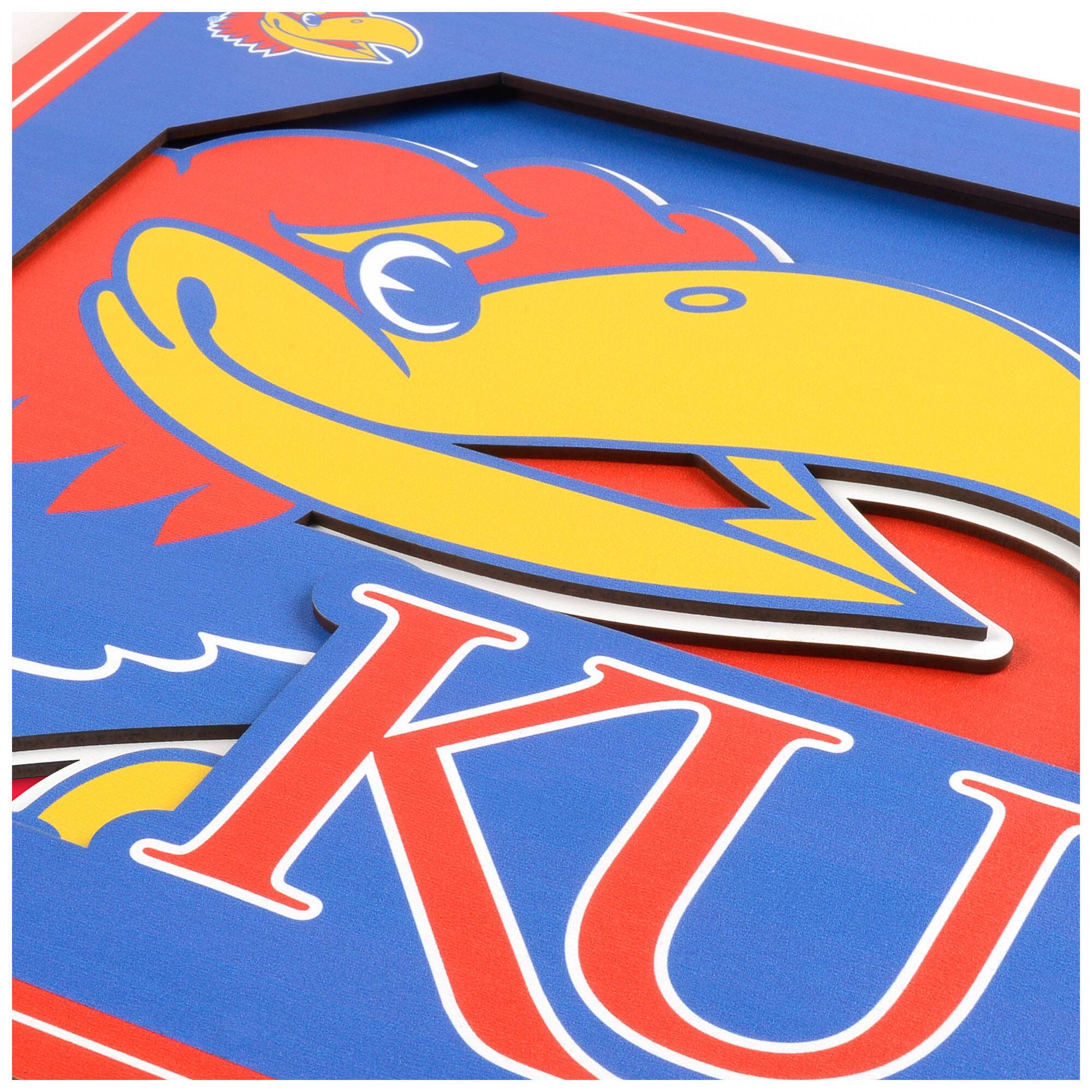 Alt View 1. YouTheFan - Kansas Jayhawks 12'' x 12'' 3D Logo Wall Art - Multicolor.
