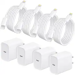 MOSZAR LLC - 4-Pack 20W USB-C Fast Charger with 6Ft Cable for iPhone 14/13/12/11 - White