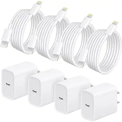 Front. MOSZAR LLC - 4-Pack 20W USB-C Fast Charger with 6Ft Cable for iPhone 14/13/12/11 - White.
