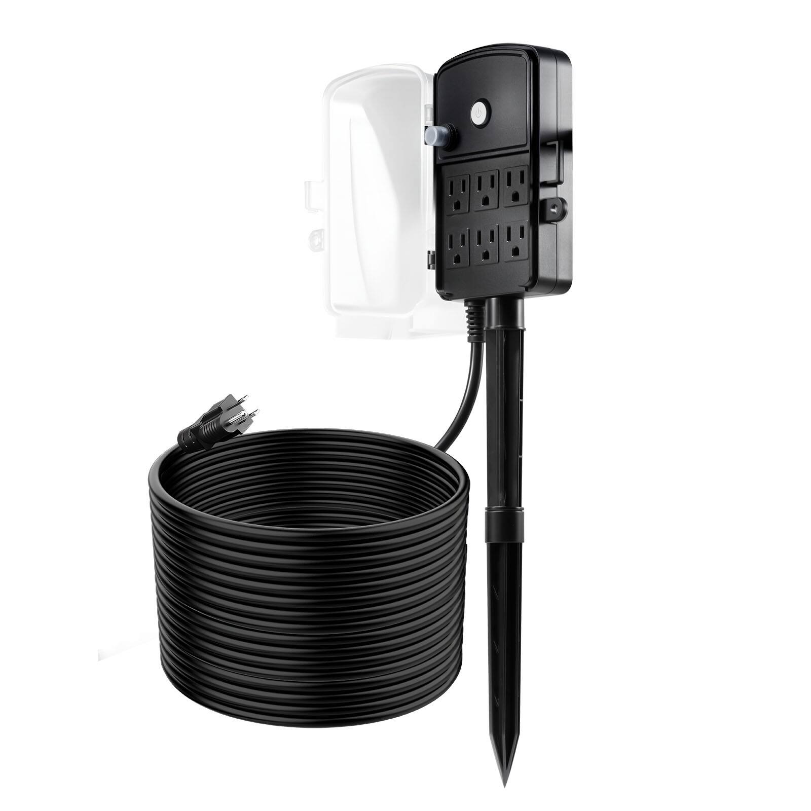 Alt View 5. VEVOR - Outdoor Power Stake, 50 FT Extension Cord, Outdoor Power Strip Weatherproof with Cover and Overload Protection,6 Outlets - Black.