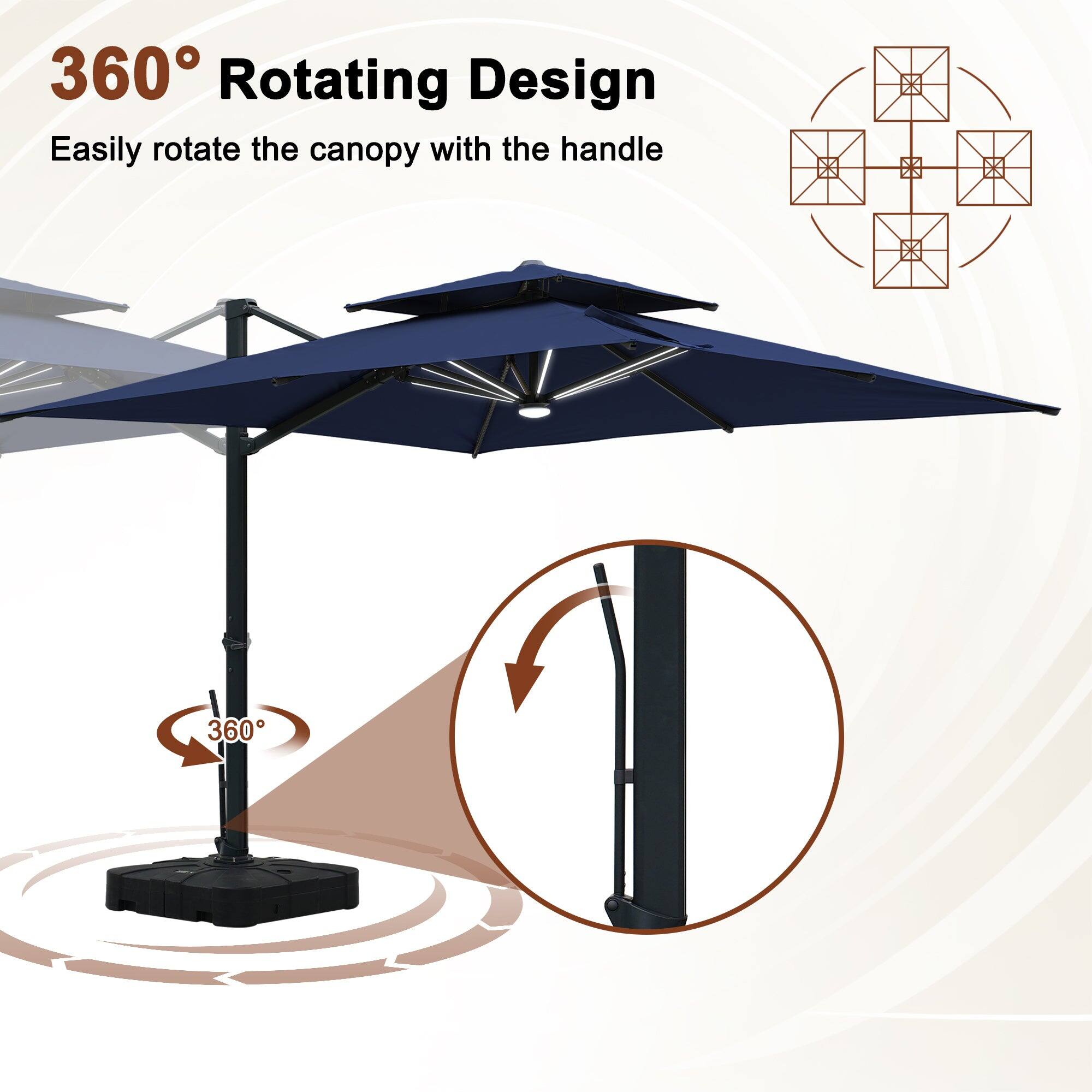 360° Rotating Design  
Easily rotate the canopy with the handle